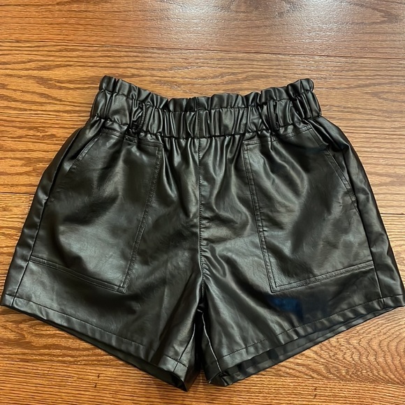 Ramisu FAUX LEATHER shorts paper bag gathered elasticized waist big pockets XL - Picture 6 of 13